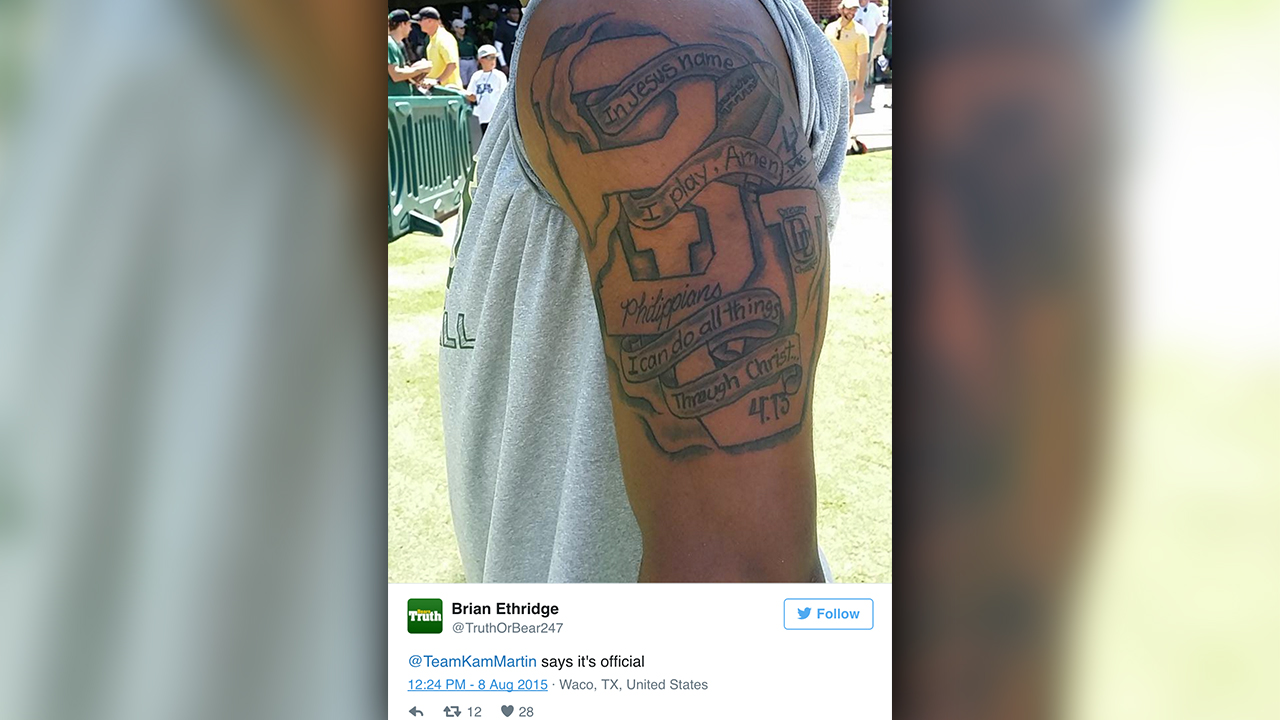 Signee with giant Baylor tattoo asks for release, per report